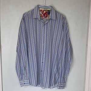 Luchiano Visconti Black Multi Colored Stripped Long Sleeve Button Down Shirt L